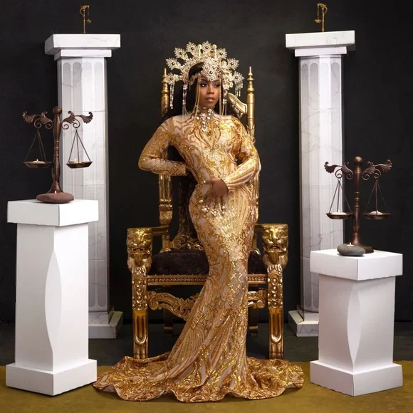 Gold Sequin Mermaid Gown - Picture 2 of 2